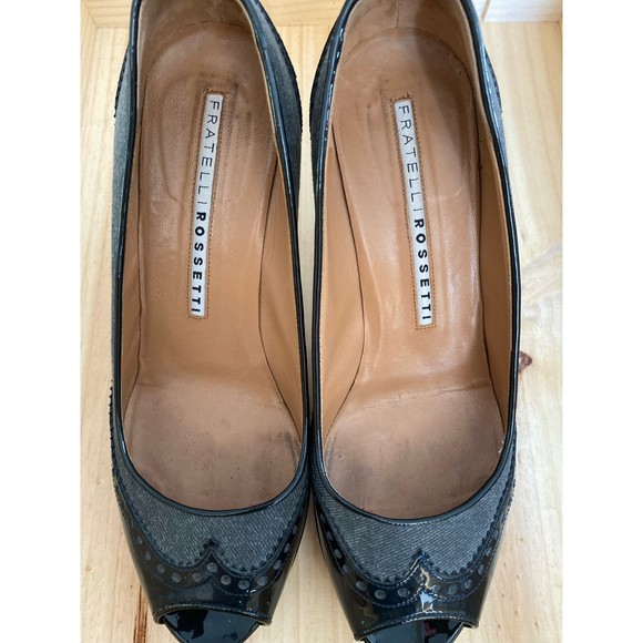 Fratelli Rosetti Grey & Black Patent Spectator Peep Toe Heels Size 40 - Picture 3 of 9